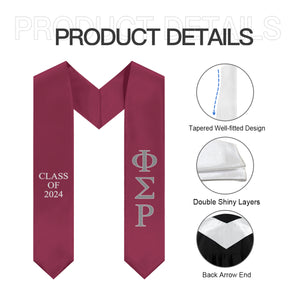 Phi Sigma Rho Class of 2024 Sorority Stole - Wine Red, Silver & White