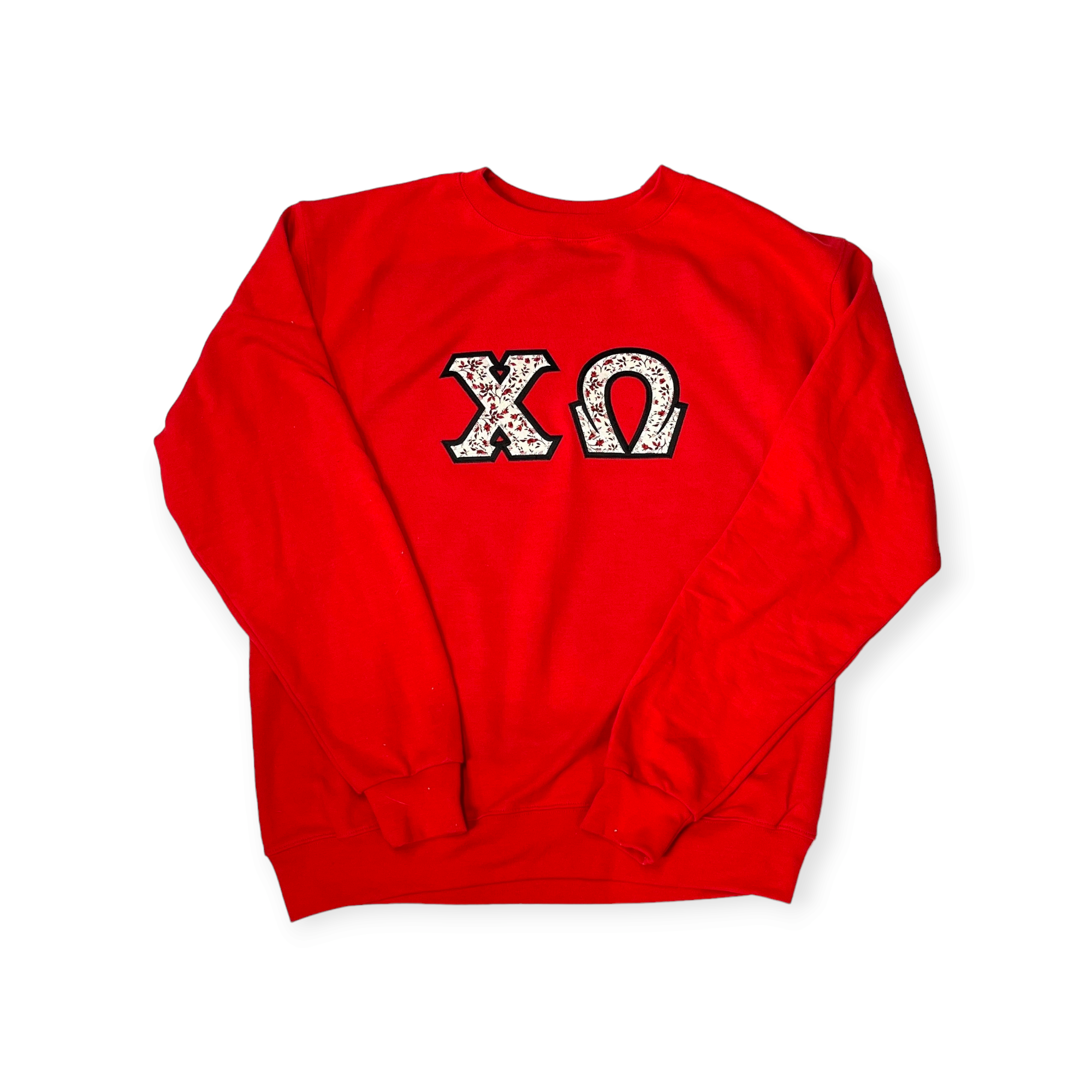 Chi Omega Champion Stitch Letter Sweatshirt Scarlet Red Maroon Floral Black