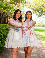 Load image into Gallery viewer, Chi Omega Graduation Stole With Crest - White &amp; Cardinal