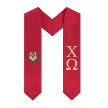 Load image into Gallery viewer, Chi Omega Graduation Stole With Crest - Cardinal, Straw &amp; White