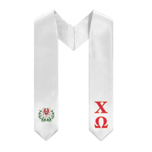 Load image into Gallery viewer, Chi Omega Stole + Block Letters + Crest - White, Cardinal &amp; Straw - 2