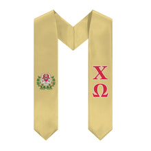 Load image into Gallery viewer, Chi Omega Stole + Block Letters + Crest - Straw, Cardinal &amp; White