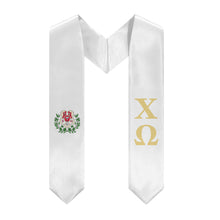 Load image into Gallery viewer, Chi Omega Stole + Block Letters + Crest - White &amp; Straw