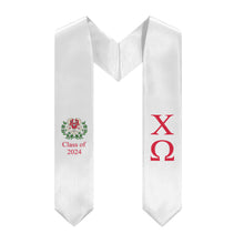 Load image into Gallery viewer, Chi Omega + Crest + Class of 2024 Graduation Stole - White &amp; Cardinal