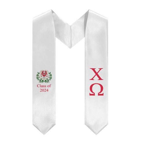 Chi Omega + Crest + Class of 2024 Graduation Stole - White & Cardinal
