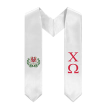Load image into Gallery viewer, Chi Omega Graduation Stole With Crest - White &amp; Cardinal