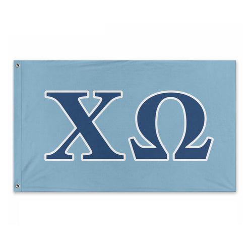 Chi Omega Wide Greek Block Flag - Dusty Blue, Regal Navy & White