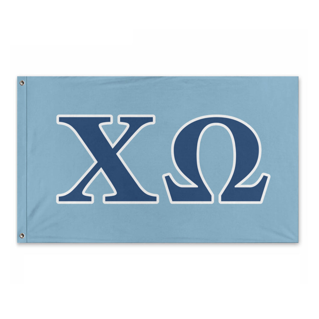 Chi Omega Wide Greek Block Flag - Dusty Blue, Regal Navy & White