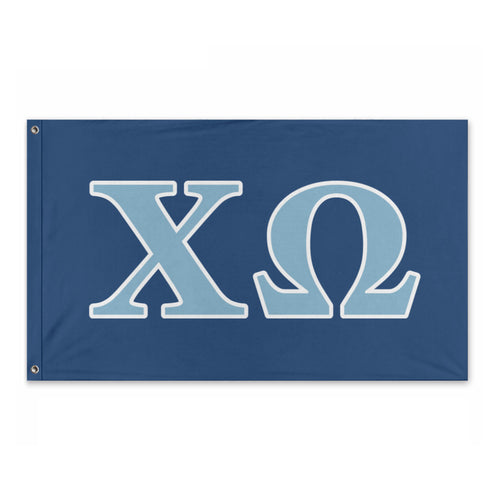 Chi Omega Wide Greek Block Flag - Regal Navy, Dusty Blue & White