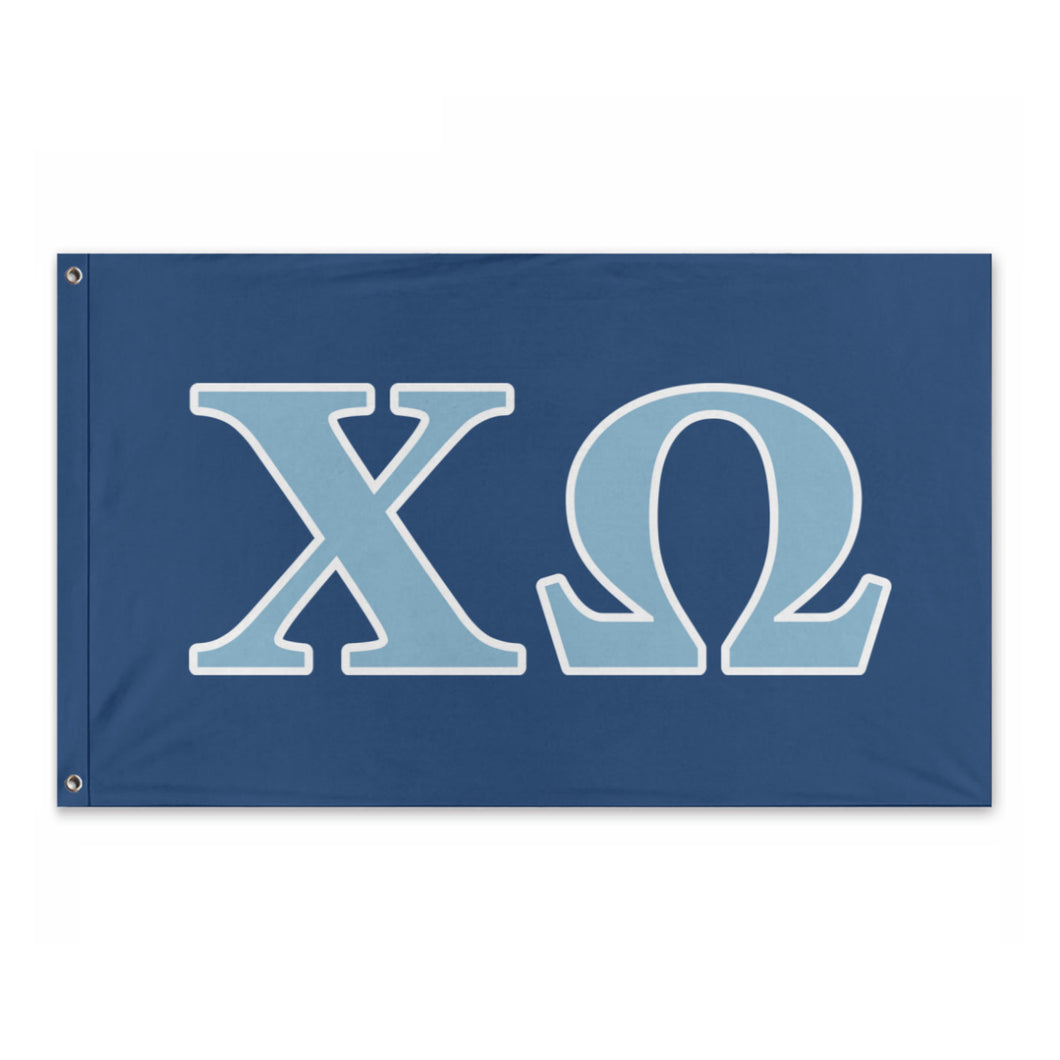 Chi Omega Wide Greek Block Flag - Regal Navy, Dusty Blue & White