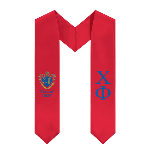 Chi Phi + Crest + Class of 2025 Graduation Stole - Scarlet & Blue