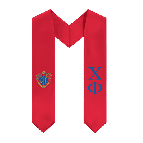 Chi Phi Graduation Stole With Crest - Scarlet & Blue