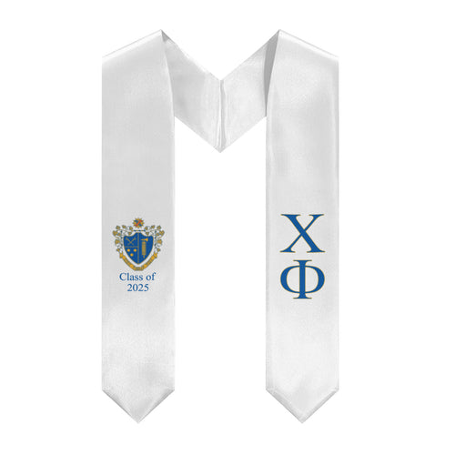 Chi Phi + Crest + Class of 2024 Graduation Stole - White, Blue & Gold