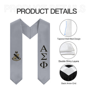 Alpha Sigma Phi Graduation Stole With Crest - Silver, Black & Gold