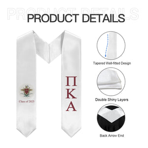 Pi Kappa Alpha + Crest + Class of 2025 Graduation Stole - White & Garnet - 1