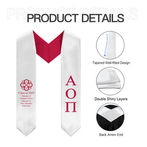 Custom Alpha Omicron Pi Infinity Rose Stole - White & Cardinal