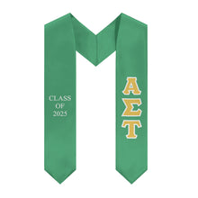 Load image into Gallery viewer, Alpha Sigma Tau Greek Block Stole - Custom Green, Custom Gold &amp; White