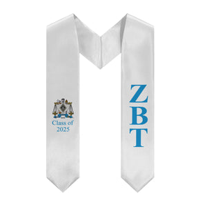 Zeta Beta Tau + Crest + Class of 2025 Graduation Stole - White & Turquoise - 2