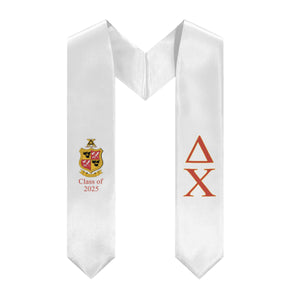 Delta Chi + Crest + Class of 2025 Graduation Stole - White, Red & Yellow - 2