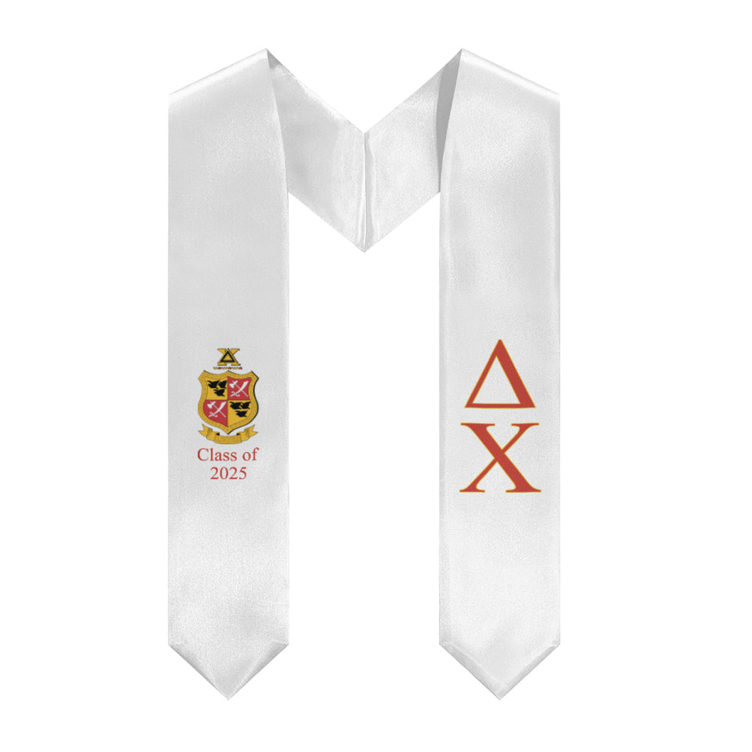 Delta Chi + Crest + Class of 2025 Graduation Stole - White, Red & Yellow - 2