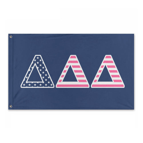 Delta Delta Delta Preppy Pink American Flag - Navy