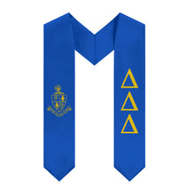 Load image into Gallery viewer, Delta Delta Delta Graduation Stole With Crest - Cerulean Blue &amp; Gold
