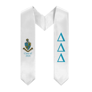 Delta Delta Delta + Crest + Class of 2026 Graduation Stole - White & Turquoise