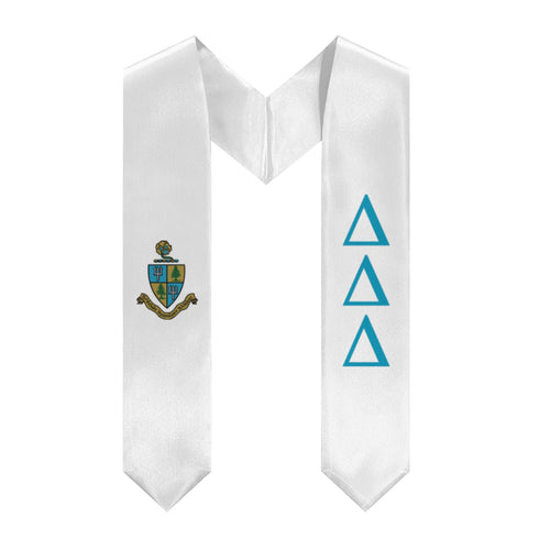 Delta Delta Delta Graduation Stole With Crest - White & Turquoise