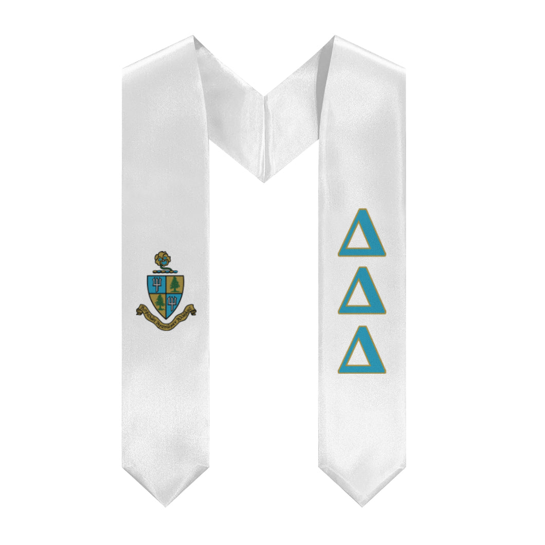 Delta Delta Delta Stole + Block Letters + Crest - White, Turquoise & Gold - 1