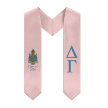 Load image into Gallery viewer, Delta Gamma + Crest + Class of 2026 Graduation Stole - Pastel Pink &amp; Dusty Blue