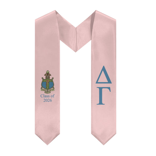 Delta Gamma + Crest + Class of 2026 Graduation Stole - Pastel Pink & Dusty Blue