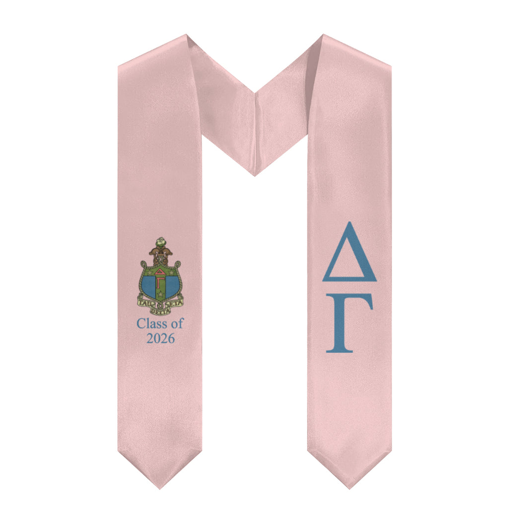 Delta Gamma + Crest + Class of 2026 Graduation Stole - Pastel Pink & Dusty Blue