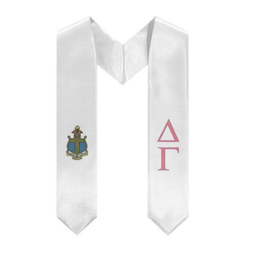 Delta Gamma Graduation Stole With Crest - White, Dusty Pink & Dusty Blue