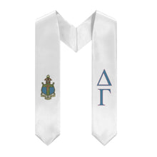 Load image into Gallery viewer, Delta Gamma Graduation Stole With Crest - White &amp; Dusty Blue