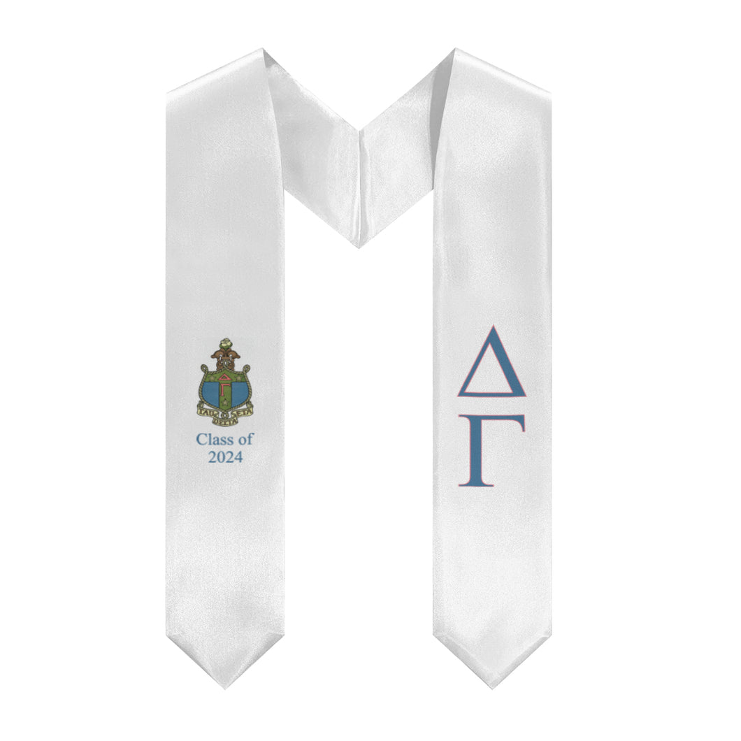 Delta Gamma + Crest + Class of 2024 Graduation Stole - White, Dusty Blue & Dusty Pink