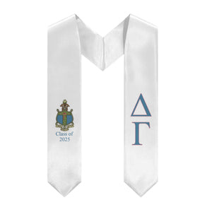 Delta Gamma + Crest + Class of 2025 Graduation Stole - White, Dusty Blue & Dusty Pink