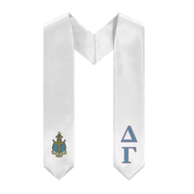 Load image into Gallery viewer, Delta Gamma Stole + Block Letters + Crest - White, Dusty Blue &amp; Pink - 2