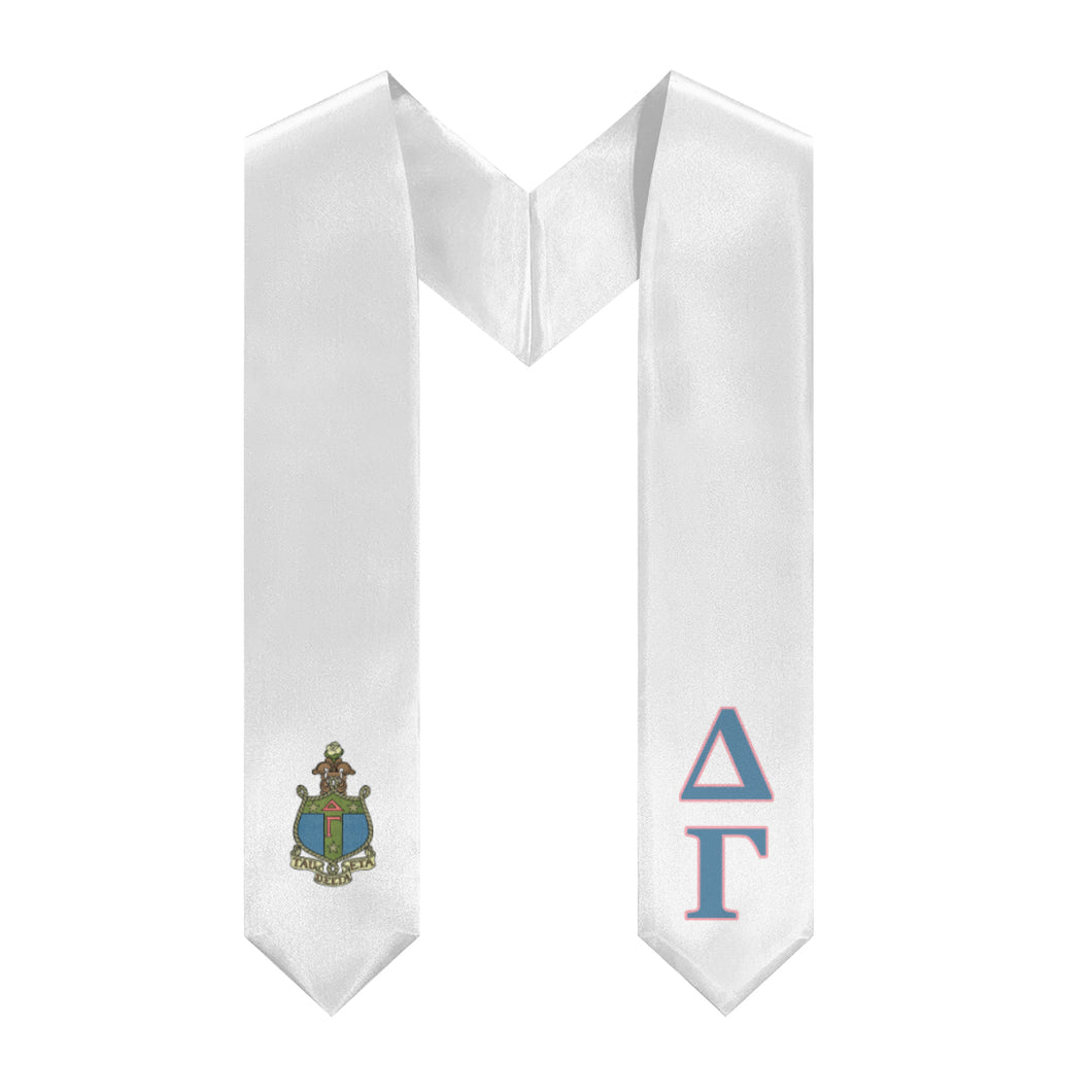 Delta Gamma Stole + Block Letters + Crest - White, Dusty Blue & Pink - 2