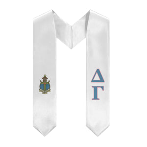 Delta Gamma Stole + Block Letters + Crest - White, Dusty Blue & Pink - 1