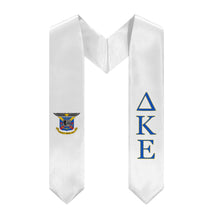 Load image into Gallery viewer, Delta Kappa Epsilon Graduation Stole With Crest - White, Blue &amp; Yellow