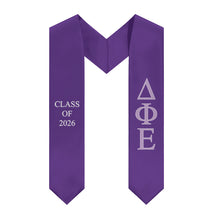 Load image into Gallery viewer, Delta Phi Epsilon Class of 2026 Sorority Stole - Purple, Purple 2 &amp; White