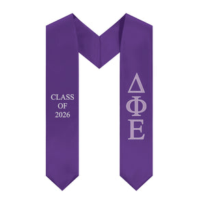Delta Phi Epsilon Class of 2026 Sorority Stole - Purple, Purple 2 & White