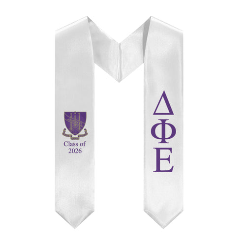 Delta Phi Epsilon + Crest + Class of 2026 Graduation Stole - White, Purple & Purple 2