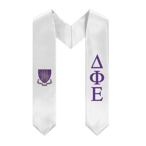 Delta Phi Epsilon Graduation Stole With Crest - White & Purple