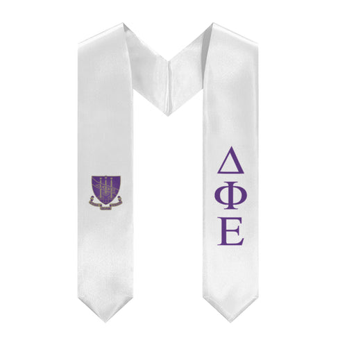Delta Phi Epsilon Graduation Stole With Crest - White, Purple & Purple 2