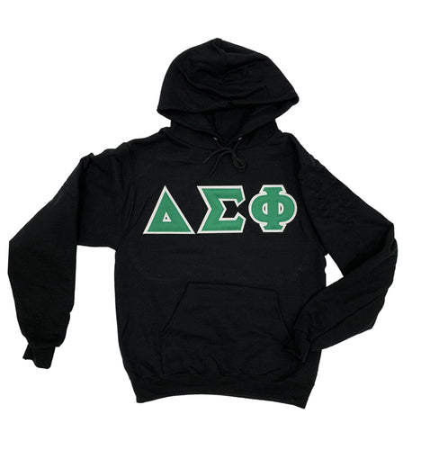 Delta Sigma Phi Fraternity Letter Hoodie - Black, Kelly Green & White