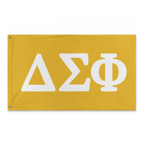 Delta Sigma Phi Greek Letters Flag - Gold & White