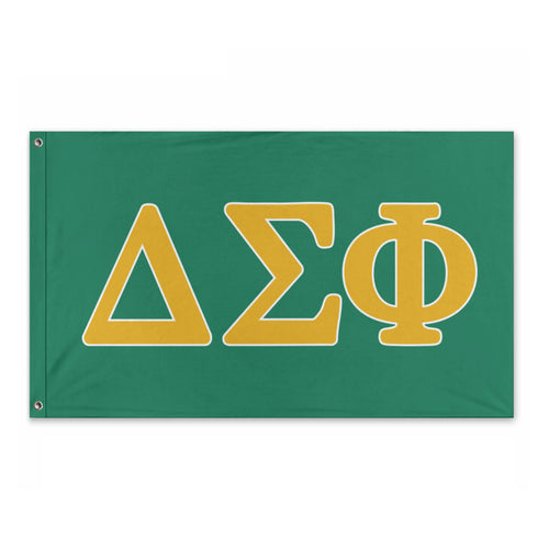 Delta Sigma Phi Greek Letters Flag - Green, Gold & White