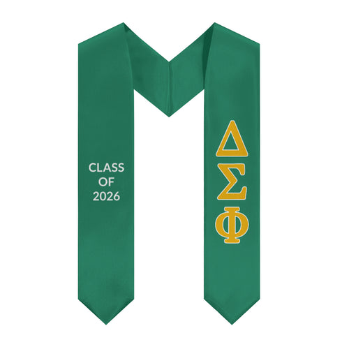 Delta Sigma Phi Class of 2026 Fraternity Stole - Nile Green, Desert Gold & White