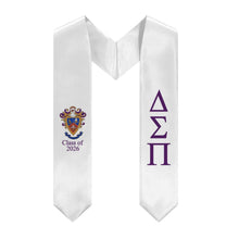 Load image into Gallery viewer, Delta Sigma Pi + Crest + Class of 2026 Graduation Stole - White &amp; Purple